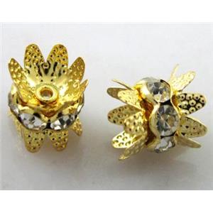 Rondelle Mideast Rhinestone Beads with bead-cap, gold plated, 10mm dia [RSBARD44-10MM]