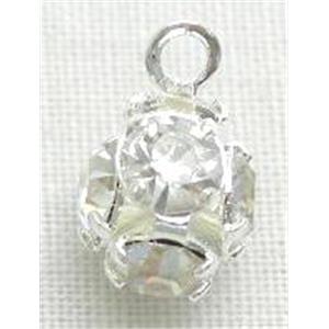 Middle East Rhinestone Pendant, round ball, white, silver plated, 6mm dia [RSBARDB6MM002]