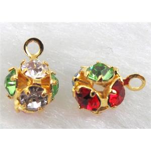 Colorful Round Ball Middle East Rhinestone Pendant Beads, 6mm dia, gold plated [RSBARDB6MM007]