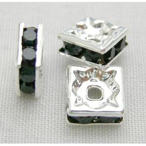 Black Square Middle East Rhinestone Beads, silver plated, 6x6mm [RSBASQ002]
