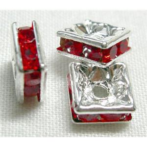 Red Square Middle East Rhinestone Beads, silver plated, 6x6mm [RSBASQ003]