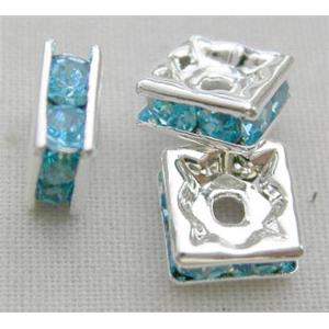 Aquamrine Square Middle East Rhinestone Beads, silver plated, 6x6mm [RSBASQ007]