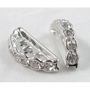 Clear Middle East Rhinestone Beads, Nickel Free, Platinum Plated, 7x18mm, 3 hole [RSBASQ016PP]