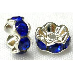 Cobalt Rondelle Middle East Rhinestone Beads, silver plated, 8mm dia [RSB-ARD8MM03]