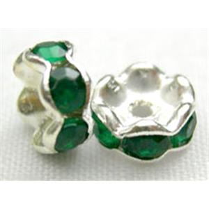 Green Rondelle Middle East Rhinestone Beads, silver plated, 12mm dia [RSB-ARD12MM04]