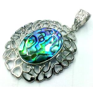 Paua Abalone shell pendant, oval, 34x40mm, inside:18x25mm [SHEAB12]