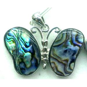 Paua Abalone shell pendant, butterfly, mixed, 40x26mm [SHEAB13]