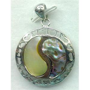 Paua Abalone shell pendant, Yinyang, mxied, 30mm dia [SHEAB22]