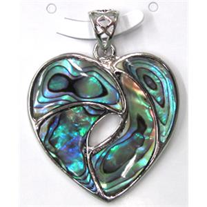 Paua Abalone shell pendant, heart, mxied, 33mm dia [SHEAB25]