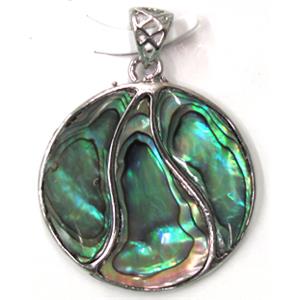 Paua Abalone shell pendant, flat-round, mxied, 35mm dia [SHEAB27]