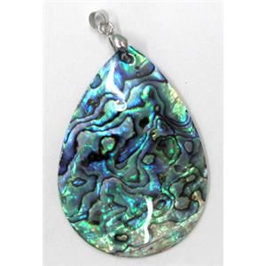 Paua Abalone shell pendant, teardrop, mxied, 35x50mm [SHEAB30]