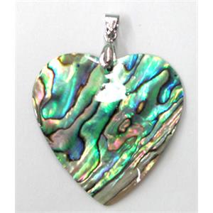Paua Abalone shell pendant, heart, mxied, 40mm wide [SHEAB31]