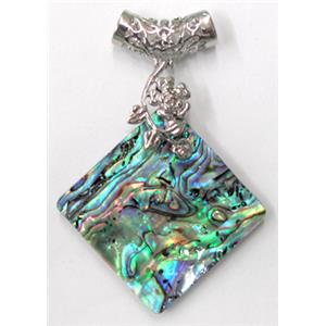 Paua Abalone shell pendant, square, mxied, 35x35mm [SHEAB32]