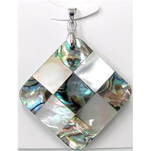 Paua Abalone shell pendant, square, mxied, 36x36mm [SHEAB33]