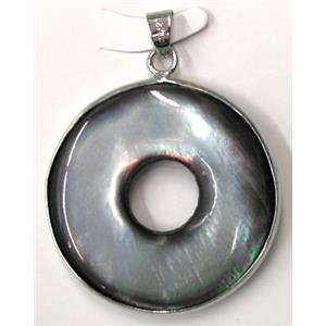 Paua Abalone shell pendant, donut, grey, 36mm dia [SHEAB37]
