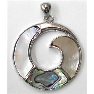 Paua Abalone shell taichi pendant, mxied, 39mm dia [SHEAB38]