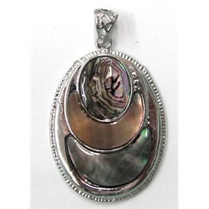 Paua Abalone shell pendant, oval, mxied, 32x42mm [SHEAB39]