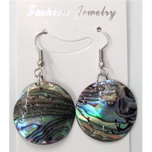 Paua Abalone shell earring, flat-round, mxied, 25mm dia [SHEAB41]