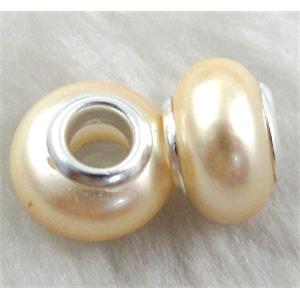 pearlized shell beads, rondelle, yellow, approx 14mm dia, hole:5mm [SHEBB01C02]