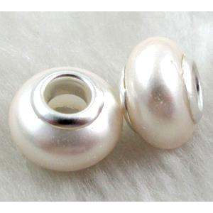pearlized shell beads, rondelle, white, approx 14mm dia, hole:5mm [SHEBB01C03]