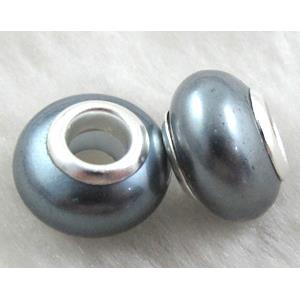 pearlized shell beads, rondelle, Deep gray, approx 14mm dia, hole:5mm [SHEBB01C06]