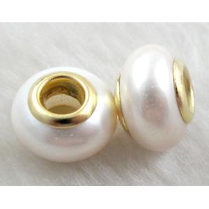 pearlized shell beads, rondelle, white, approx 14mm dia, hole:5mm [SHEBB02C04]