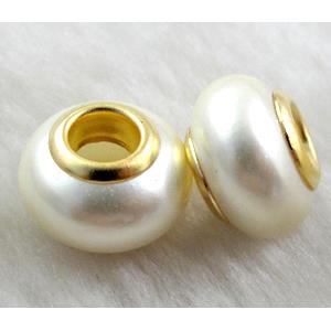 pearlized shell beads, rondelle, Light yellow, approx 14mm dia, hole:5mm [SHEBB02C05]