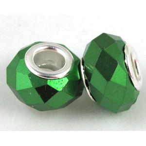 pearlized shell beads, faceted rondelle, green, 14mm dia, hole:5mm [SHEBB03C03]