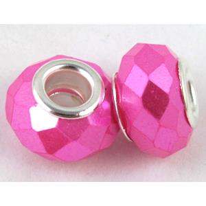 pearlized shell beads, faceted rondelle, hot-pink, 14mm dia, hole:5mm [SHEBB03C07]