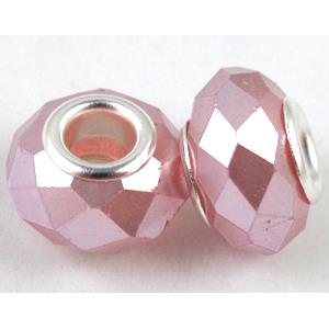pearlized shell beads, faceted rondelle, pink, 14mm dia, hole:5mm [SHEBB03C10]