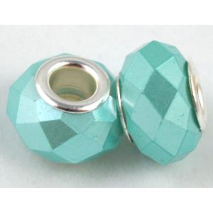 pearlized shell beads, faceted rondelle, aqua, 14mm dia, hole:5mm [SHEBB03C12]