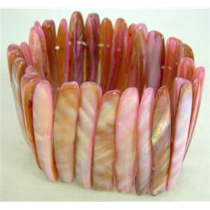 freshwater shell bracelet, stretchy, pink, 43mm wide,60mm diameter [SHEBR06]