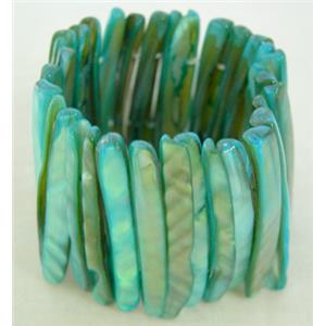 freshwater shell bracelet, stretchy, aqua, 43mm wide,60mm diameter [SHEBR07]