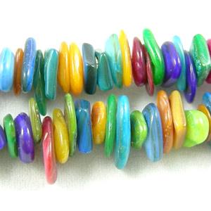 32 inches strin gof freshwater shell beads, chip, freeform, mixed color, 6-10mm wide,2-3mm thick,32 inchlength [SHECF02]