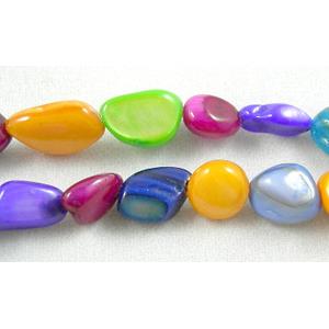 32 inches strin gof freshwater shell beads, chip, freeform, mixed color, 5-10mm wide,32 inchlength [SHECF03]