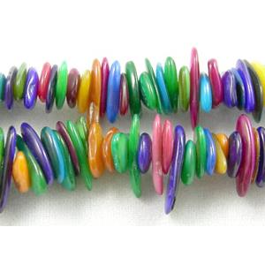 32 inches strin gof freshwater shell beads, chip, freeform, mixed color, 6x(9-13)mm,2-3mm thick,32 inchlength [SHECF09]