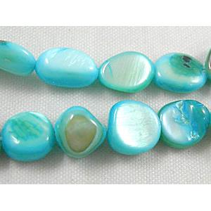 32 inches string of freshwater shell beads, freeform, aqua, about 5-8mm wide, 7-11mm length, 120pcs per st [SHECF18]