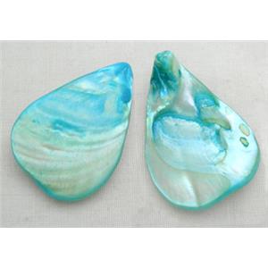 15.5 inches string of freshwater shell beads, teardrop, aqua, about:22mm,32mm length,13pcs per st [SHEFD002]