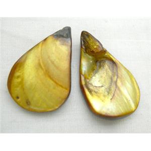 15.5 inches string of freshwater shell beads, teardrop, gold, about:22mm,32mm length,13pcs per st [SHEFD003]