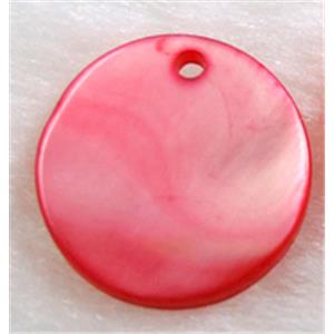 freshwater shell pendant, flat-round, red, 15mm dia [SHEFRD014C01]