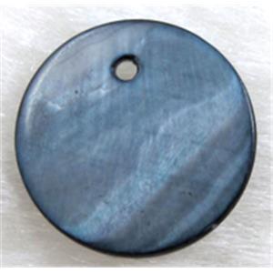 freshwater shell pendant, flat-round, ink-blue, 15mm dia [SHEFRD014C02]