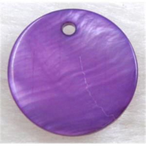 freshwater shell pendant, flat-round, purple, 15mm dia [SHEFRD014C03]