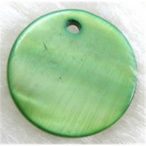 freshwater shell pendant, flat-round, green, 15mm dia [SHEFRD014C04]
