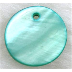freshwater shell pendant, flat-round, peacock-blue, 15mm dia [SHEFRD014C06]