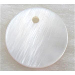 freshwater shell pendant, flat-round, white, 15mm dia [SHEFRD014C07]