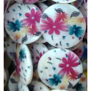 graphical Shell Beads, flat round, 30mm dia, 13pcs per st [SHEGR15-30MM]