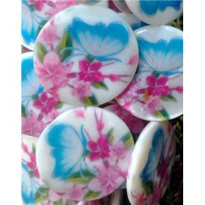 graphical Shell Beads, flat round, 30mm dia, 13pcs per st [SHEGR16-30MM]