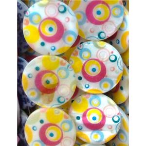 graphical Shell Beads, flat round, 30mm dia, 13pcs per st [SHEGR17-30MM]