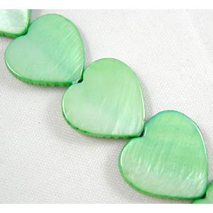 15.5 inches string of freshwater shell beads, heart, green, 20mm wide,23pcs per st [SHEHT006-20MM]