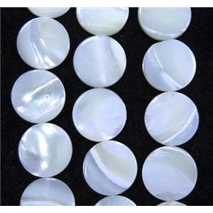 white mother of pearl bead, flat round, approx 12mm dia [SHEMP35]
